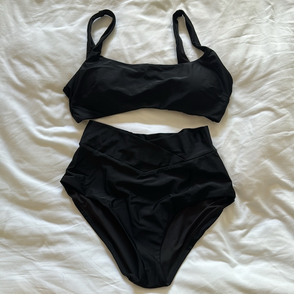 NWT Aerie Crossover High Waisted Bikini Bottom - Black - L